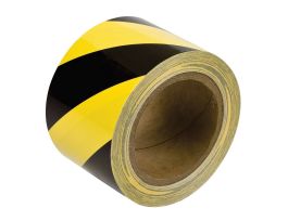 Warning Message Floor Marking Tape Roll - High Performance  Vinyl, Diagonal Stripes, Black on Yellow, 3"x 60'