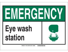 EMERGENCY w/Large Header Eye Wash Station Sign, 7" H x 10" W x 0.035" D, Aluminum