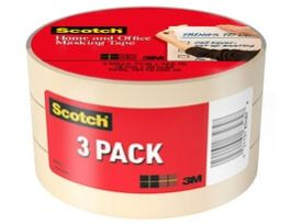Scotch® Masking Tape 3436-3, .70 in x 54.6 yd (18 mm x 50 m), 3 rolls/pack, 9 packs/case.