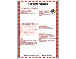 Carbon Dioxide Potential Hazards Sign, 10" H x 7" W x 0.1" D, Black/Blue/Red/Yellow on White
