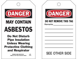 Accident Prevention Tags: DANGER May Contain Absestos Polyester 7x4 10PK