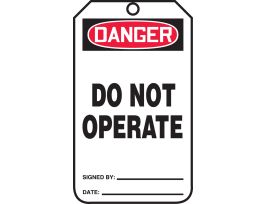 Safety Tags, 5 3/4" x 3 1/4", DANGER DO NOT OPERATE, (BACK) DO NOT REMOVE THIS TAG, PF-CARDSTOCK, 25/PK