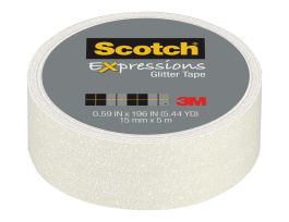 Scotch® Expressions Glitter Tape C514-WHT, .59 in x 196 in (15 mm x 5 m), White Glitter