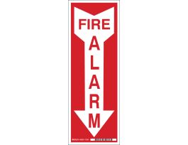 Fire Alarm Sign, 14" H x 5" W x 0.006" D, White on Red, Polyester