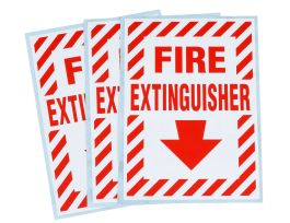 Fire Extinguisher Sign, 7" H x 5" W, Red on White, Vinyl