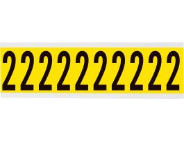Repositionable Vinyl 2 in Black on Yellow, Numbers 2 Card of 10 Labels