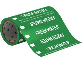 Fresh Water Pipe Marker, 30' H x 8" W x 30' L, Roll of 30', Fits Pipes 2" Dia. or Smaller