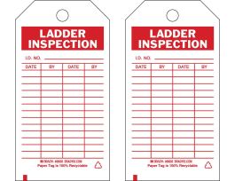 Safety Inspection Tag LADDER INSPECTION Paper 5.75 x 3  Red on White 100/PK