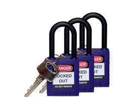 Standard Key Retaining Lockout Nylon Padlock 1.5 in Nylon Shackle KA Purple 3PK