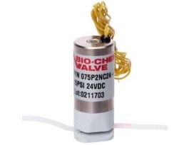 Solenoid Operated Pinch Valve, Two-Way Normally Closed, 1/32" ID Silicone; 24 VDC