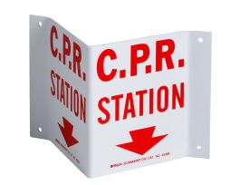 V CPR Station Sign, 5.5" H x 10" W x 0.1" D, Plastic