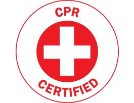 CPR CERTIFIED Hard Hat Labels, 2" Dia, Card of 4 Labels, Red on White