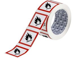 GHS Flammable Picto Label, 2" H x 2" W x .035" D