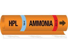 HPL LIQ AMMONIA HIGH Pipe Marker, 9" H x 8" W, Fits Pipes 1.5" Dia. Thru 2.375" Dia.