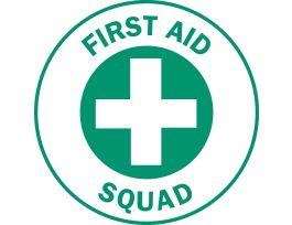 FIRST AID SQUAD Hard Hat Labels, 2" Dia, Card of 4 Labels, Green on White