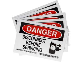 DANGER Disconnect Before Servicing (5/Package) Sign, 3.5" H x 5" W,