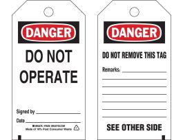 Tags DO NOT OPERATE SIGNED BY___DATE___ Polyester 5.75 x 3  BK/RD/WH 25/PK