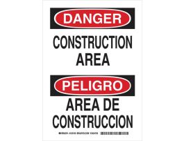 Bilingual DANGER Construction Area Sign, 10" H x 7" W x 0.06" D, Polystyrene