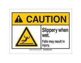CAUTION Slippery When Wet. Falls May Result In Injury. Sign, 10" H x 14" W x 0.035" D, Aluminum