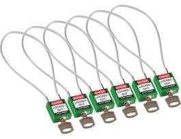 Compact Nylon Padlock 8 in Steel Shackle KA Green with 15.75 in Cable 6PK