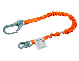ANSI Z359.13 Compliant 6' Stretch tubular shock-absorbing lanyard w/2-1/4'' locking rebar hook