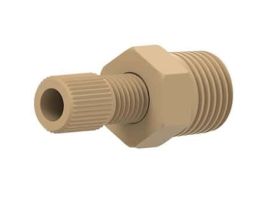 Threaded Adapter with Fitting, PEEK, 1/8" ID, 5/16-24 Flat Bottom (F) to 1/4" NPT(M)