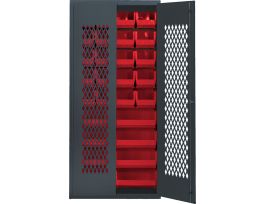 CABINET W/20+8RED BINS STEEL 36X18X78IN