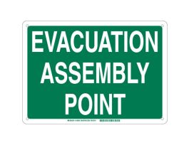 Evacuation Assembly Point Sign, 10" H x 14" W x 0.035" D, Green on White, Aluminum