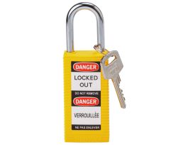Long Body Key Retaining Lockout Nylon Padlock 1.5 in Steel Shackle KD Yellow