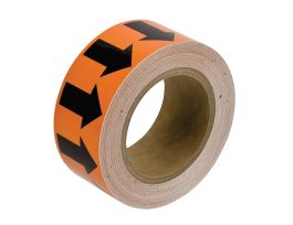 Directional Flow Arrow Tape for Pipe Marking - Roll Form,  Vinyl, Black on Orange, 2" x 30 Yd