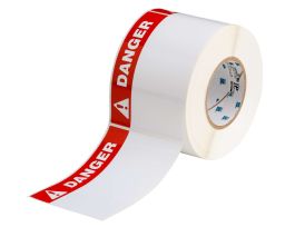 High Adhesion Polyester Preprinted Header Labels 4in H x 6in W Red on WT 500/RL