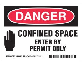 Danger Confined Space Enter By Permit Only, 3.5" H x 5" W x 0.006" D, Polyester, (5/Package)