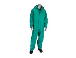 Rainsuit .42mm PVC/Nylon/PVC, FR Treated, Jacket, Hood, Overall, GRN