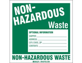 NON-HAZARDOUS WASTE OPTIONAL INFORMATION SHIPPER, ADDRESS, CONTENTS, Pack of 50 Labels