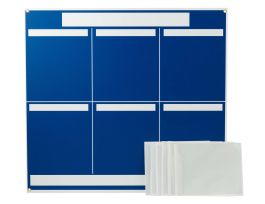 Blue 6-Panel Lean Communication Board, 34.25" H x 37.25" W, White on Blue, Polystyrene