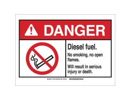 DANGER Diesel Fuel. No Smoking. No Open Flames. Will Result In Serious Injury Or Death. Sign, 10" H x 14" W x 0.06" D, Polystyrene