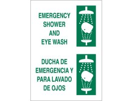 Bilingual Emergency Shower And Eye Wash Sign, 14" H x 10" W x 0.06" D, Polystyrene