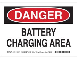 DANGER Battery Charging Area Sign, 10" H x 14" W x 0.055" D, Polypropylene