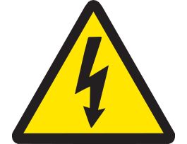 Warning Label w/Electric Voltage Pictogram, No Text, Vinyl, Black on Yellow, 4" H x 4" W