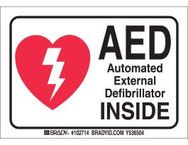 AED Sign, 3.5" H x 5" W x 0.006" D, Polyester