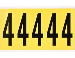 Repositionable Vinyl 4 in Black on Yellow, Numbers 4 Card of 5 Labels