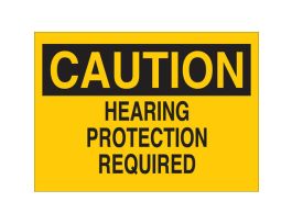 CAUTION Hearing Protection Required Sign, 14" H x 20" W x 0.1" D, Fiberglass