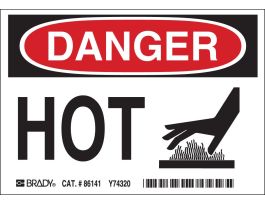 DANGER Hot Sign (5/Package) Sign, 3.5" H x 5" W x 0.006" D, Polyester