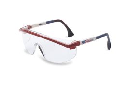 Uvex Astrospec 3000 Patriot (Red, White, Blue) Frame, Clear Lens, Ultra-dura Anti-scratch Coating, Duoflex Temples