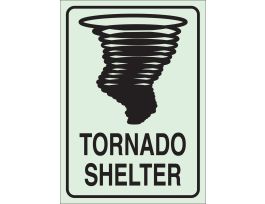 BradyGlo Black Tornado Shelter Sign, 14" H x 10" W x 0.008" D, Black on Glow, Polyester
