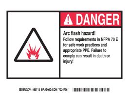 Arc Flash Labels, DANGER w/Pictogram - Self-Sticking Polyester, 4" H x 6" W x 0.006" D, Pack of 5 Labels, Black/Red on White
