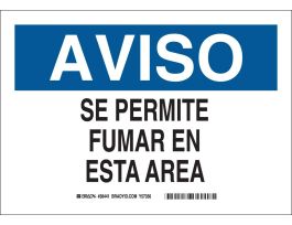 AVISO Se Permite Fumar En Esta Area Sign, 7" H x 10" W x 0.035" D, Aluminum