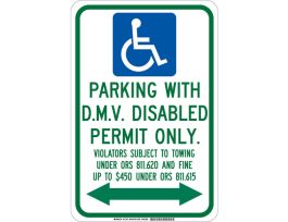 Parking With Dmv Disabled Permit Only Sign, 18" H x 12" W x 0.035" D, Aluminum