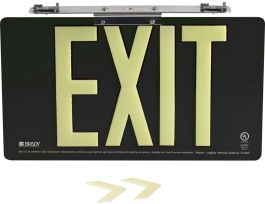 BradyGlo Exit Sign, Black, 9" H x 15.75" W x .125" D, Double Sided, T-Bar
