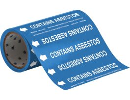CONTAINS ASBESTOS Pipe Marker, 30' H x 8" W, Roll of 30', Fits Pipes 2" Dia. or Smaller
